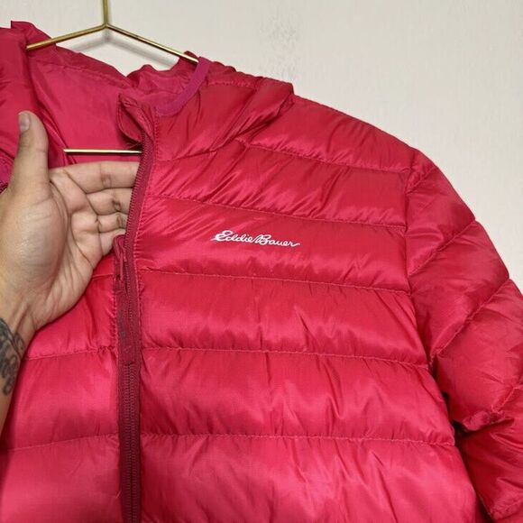 Eddie Bauer Jacket Girls Large 14/16 Puffer Ombre Pink Full Zip Reversible Hood - Picture 7 of 13